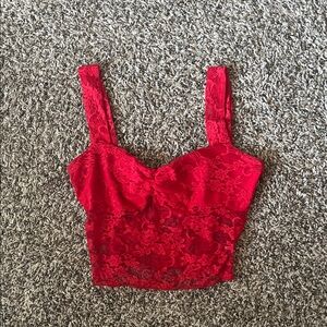 Red Lace Cropped Bustier Top